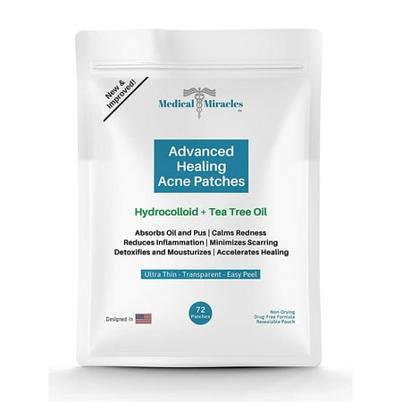 Hydrocolloid and Tea Tree Oil Acne Pimple Patches. Zit Absorbing and Cystic Healing Sticker Dots For All Skin Types
