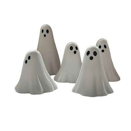 Meitianfacai Mini 5 Piece Ghost Figurine Set - Spooky Cute Halloween Decor Resin Statues for Home Shelf, Desk, Party, or Gothic Display, Horror Fan Gift (5 Unique Poses)（White）