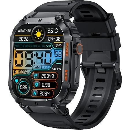 Military Smart Watches for Huawei Honor 30 Pro+ - HD 1.96” Big Screen Rugged Smart Watch (Answer/Dial Calls) Outdoor Tactical Sports Watch Fitness Tracker Smartwatch - Black
