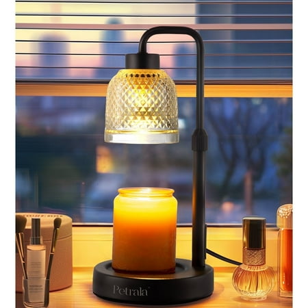 Petrala Candle Warmer Lamp with Timer, Adjustable Height Black with 2 Bulbs, Electric Warmer Light Dimmable Candle Melter lamp Home Decor for Mother's Day Gift