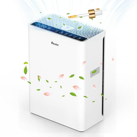 Quiet Activated Carbon Air Purifier with Sensor for Home, H13 HEPA Filter, Timer, Washable Cover