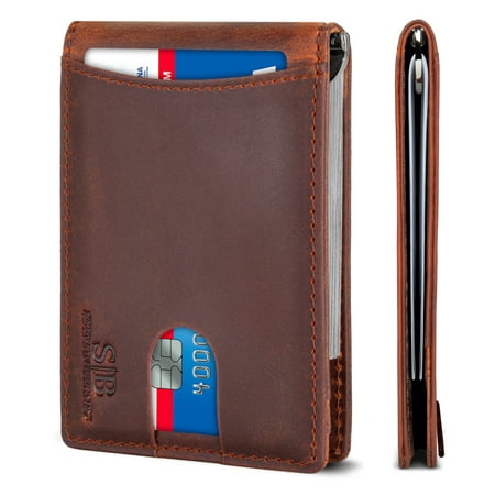 Serman Brands RFID Blocking Slim Wallet | Bifold Genuine Leather Thin Minimalist Front Pocket Wallets | Credit Card Holder | For Men with Money Clip | Canyon Red