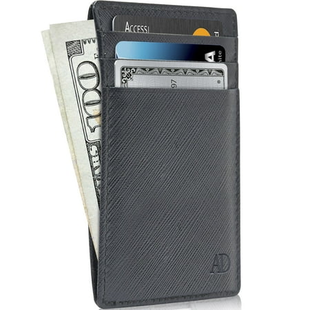 Slim Minimalist Wallets For Men & Women - Genuine Leather Credit Card Holder Front Pocket RFID Blocking Wallet With Gift Box