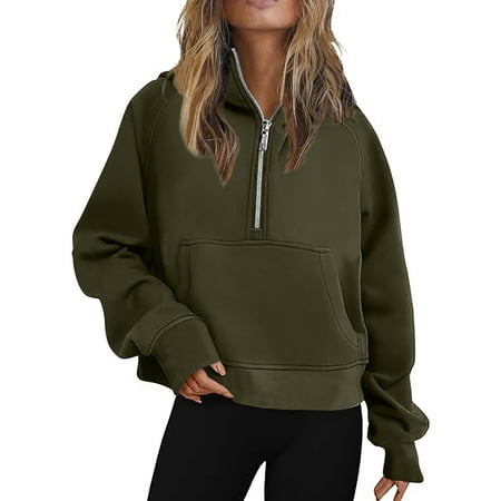 Taylonsss Women Half Zip Cropped Hoodies Fleece Quarter Zip Up Pullover Sweatshirts Winter Clothes 2023 Outfits Sweater Coat