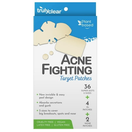 Truly Clear: Hydrocolloid Acne Fighting Target Patches - 42ct - 4 Dot & Cover Sizes, Zit-Blemish, Face-Body, Vegan Skincare, Overnight Spot Treatment