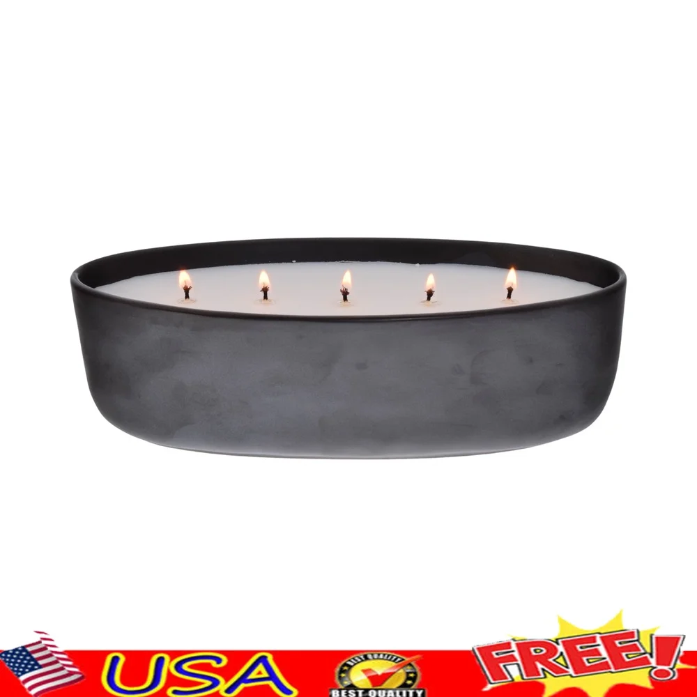 Warm Leather Amber 5 Wick Oversized Ceramic Candle 40.5 oz 1.2kg Long Lasting Paraffin Wax Cozy Home Decor 48 Hour Burn Time