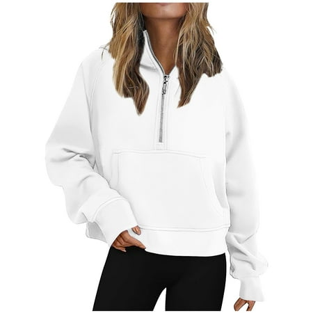 ZyeKqe Women Half Zip Cropped Hoodies Fleece Long Sleeve Sweatshirts Quarter Zip up Pullover TopWinter Clothes