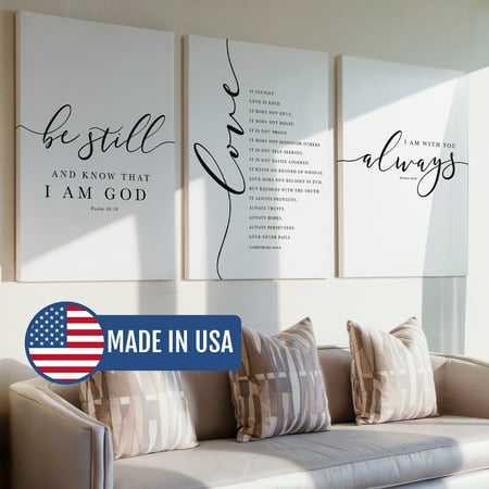 3pcs Christian Bible Verses Psalm 46:10 Decorative Painting, Canvas 12x16inch Unframe, Waterproof Wall Art for Home Decor-Made in USA