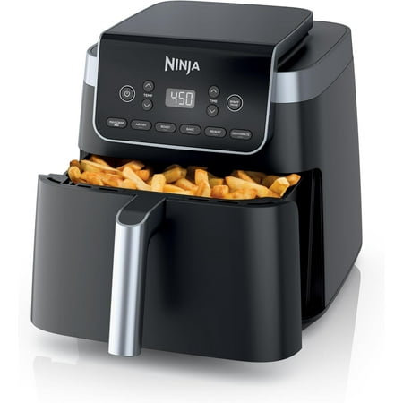 Air Fryer Pro 4-in-1 with 5 QT Capacity, Air Fry, Roast, Reheat, Dehydrate, Air Crisp Technology with 400F for hot, 120 Volts, Nonstick Basket & Crisper Plate, Grey, AF141