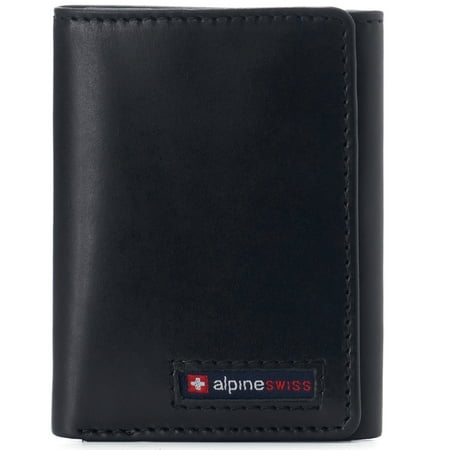Alpine Swiss Men's Leon RFID Trifold Pocket Wallet – Genuine Leather Wallet for Men, Slim Design with ID Window & Multiple Card Slots, Classic RFID Safe Pocket Wallet in gift box