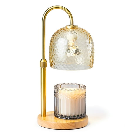 Better Homes & Gardens Amber Hammered Glass Candle Warmer Lamp with Adjustable Height & Light Wood Base