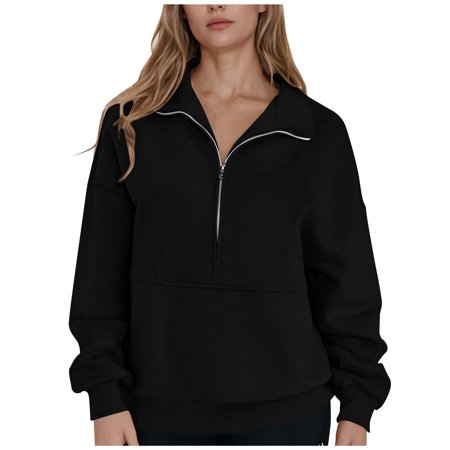 Byworldtasic Womens Blouses Womens Sweatshirts Half Zip Cropped Pullover Fleece Quarter Zipper Hoodies 2025 Fall Tops