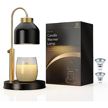 Candle Warmer Lamp, 2 Bulbs, Timer & Dimmer, Height Adjustable, Compatible with Large Yankee Candle Jars, 3 Wick Candles, 110-120v, Black