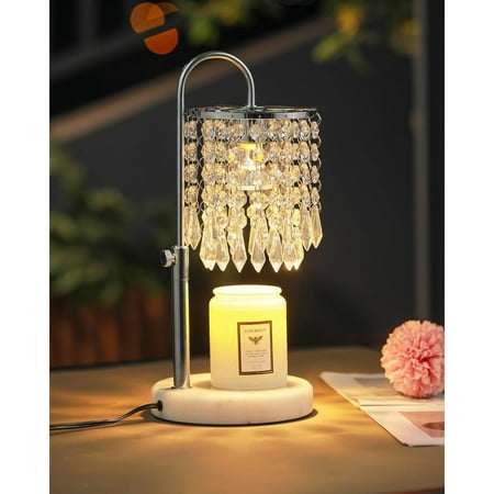 Candle Warmer Lamp with Timer Dimmer and 3 Bulbs, Lamp Candle Warmer with Marble Base for Adjustable Height, Crystal Candle Warmer Lamp for Jar Candles, House Warming Decor Gifts, Silver