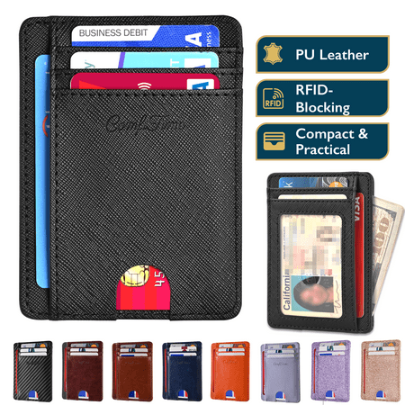 ComfiTime Slim Men’s Wallet - RFID Minimalist Wallet for Men & Women, Small Thin Leather Wallet with ID Window, Credit Card Holder Front Pocket Wallet, Travel Accessories & Gift Box, Black