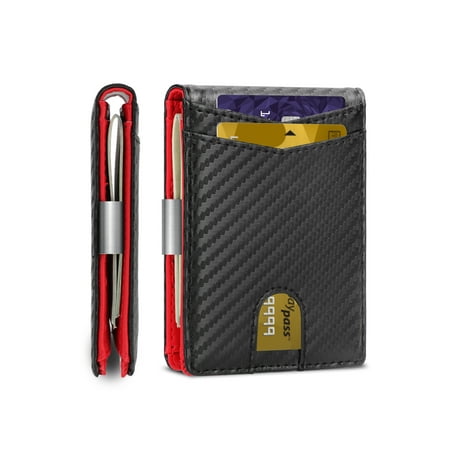 EEEkit Carbon Fiber Bifold Wallet for Men, RFID Blocking Slim Card Holder with Money Clip