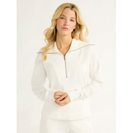 Free Assembly Women's and Women's Plus Half Zip Pullover Sweatshirt, Sizes XS-4X