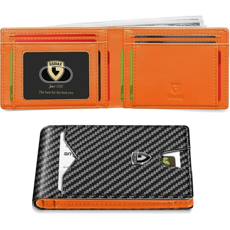 GSOIAX Slim Bifold Wallets, Unisex RFID Blocking, Orange, 1-Piece