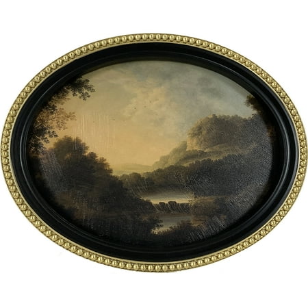 Home Decor Collection Gold Metro Beaded Oval Framed Landscape Wall Art, Vintage-Style Décor for Living Room, Entryway, Bedroom, or Office, 14x11