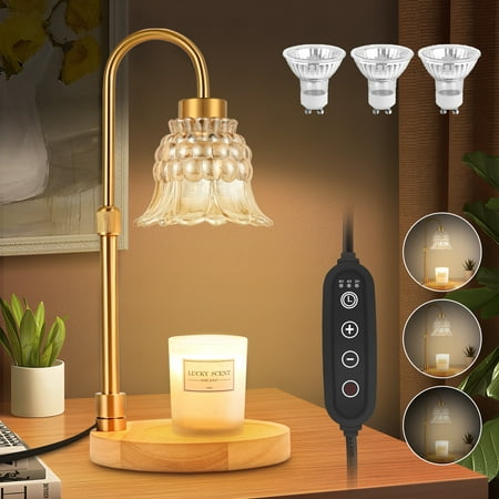 Hwawhin Candle Warmer Lamp with 3 Bulbs, Candle Lamp with Timer and Dimmer, Vintage Electric Candle Lamp Warmer, Adjustable candle Wax warmer for Jar Candles Heater , Bedroom Home Decor Gift