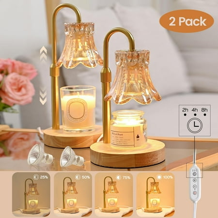 KOOSOM Candle Warmer Lamps 2-Pack, Height Adjustable Wax Melts Lamp with Dimmer and Timer, 4 GU10 Light Bulbs Included, Candle Melting Heater Lamp for Home Decor, Heart warming Gift Idea