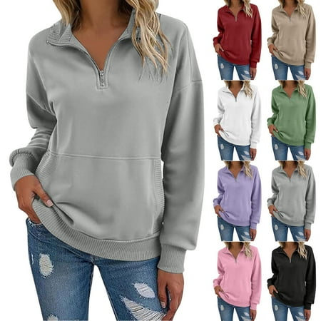 LYXSSBYX Half Zip Sweatshirt Women Long Sleeve Pullover Lightweight Sweatshirts Solid Fall Casual Hoodless Sweatshirts Tops