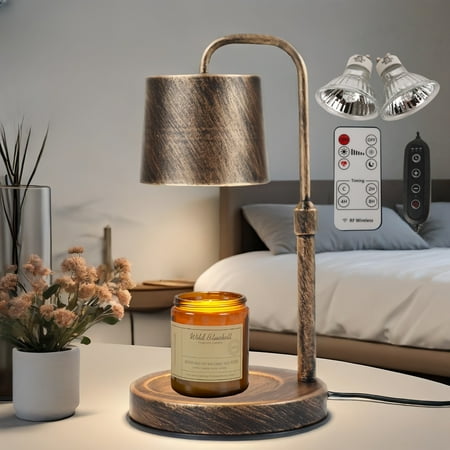 MEHOOM Vintage Metal Candle Warmer Lamp, with Dimmer and Timer & 2 Bulbs, Gifts for Bedroom Living Room