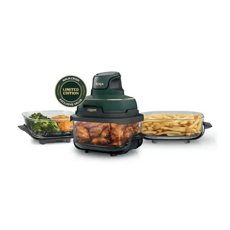 Ninja Crispi 5-in-1 Portable Glass Air Fryer Cooking System FN103BF, British Racing Green with Soft Gold Trim, 1500W, New