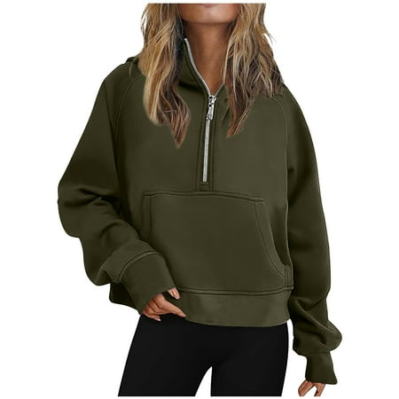 Plus Size Tops Loose Long Sleeve Shirts for Women Half Zip Cropped Hoodies Fleece Quarter Zip Up Pullover Sweatshirts