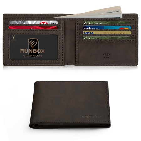 RUNBOX Wallet for Men Slim Leather Bifold RFID Blocking Minimalist Front Pocket Design with Gift Box