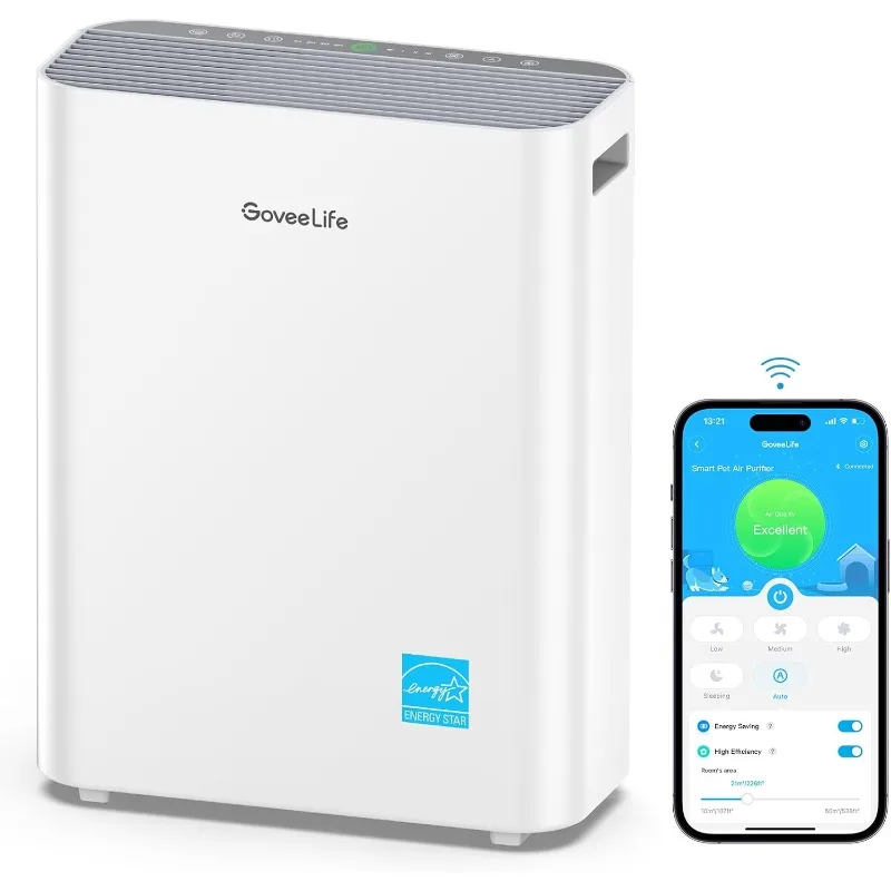 Smart Air Purifiers for Home Large Room, H13 True HEPA Air Purifiers for Pets with PM2.5 Sensor, Washable Pre-Filter for