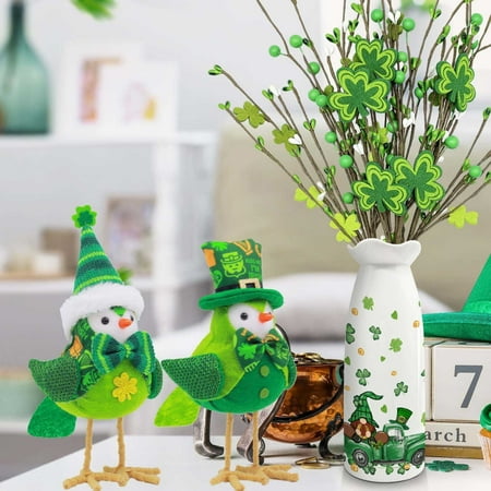 St Patricks Day Birds Decorations Plush Bird Decorations Bird Figurines Doll Table Ornament Plush Bird Fabric Bird for Gifts Indoor Outdoor Office Shelf Garden Birthday Party Favors Ornaments