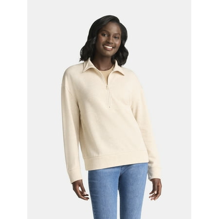 Time and Tru Women's Half Zip Fleece Sweatshirt, Sizes XS-XXXL