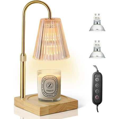 UU&T Candle Warmer Lamp with Dimmer, Electric Candle Warmer for Jar Candles, Bedroom Home Decor, 2H/4H/8H Timer Adjustable Height with 2 Bulbs, Amber