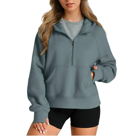 Weardear Womens Half Zip Sweatshirt Cropped Hoodie Fleece Jacket Quarter Zip Pullover
