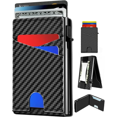 WELLNEC Minimalist Slim Wallet, Men Wallets with POP UP Card Holder, RFID Blocking, Metal Money Clip