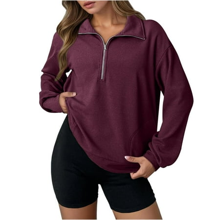 Women Half Zip Sweatshirt Casual Long Sleeve Cropped Pullover Lightweight Casual Loose Fashion Sweatshirts