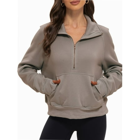 Womens Half Zip Sweatshirts Cropped Long Sleeve Hoodies Oversized Quarter Zip Up Pullover Tops