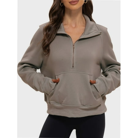 Womens Half Zip Sweatshirts Cropped Long Sleeve Hoodies Oversized Quarter Zip Up Pullover Tops
