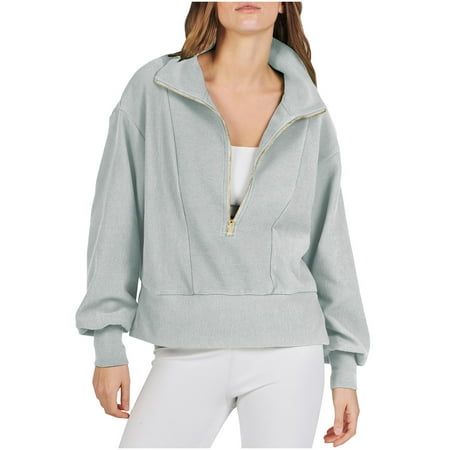 Women's Half Zip Sweatshirts Long Sleeve Collared Pullover Tops Oversized Cropped Hooded Sweatshirt