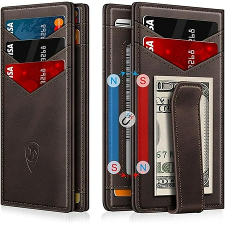 ZCWallet for Men Slim Leather Wallets for 12-15 Cards, Minimalist Thin RFID Blocking Card Holder with Money Clip & ID Window, Small Bifold Front Pocket Wallet, Gifts for Men