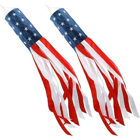 2 Pack American Flag Windsock Stars & Stripes USA Patriotic Decorations Embroidered Stars - Fade Resistant Patriotic Wind Socks Decorations 40 Inch
