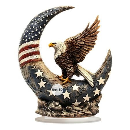 4th of July Accessories under $5! kkbbma Acrylic American Eagle Desk Figurine Eagles and Moon Statue for Party Decor for Festive Home, Office Display