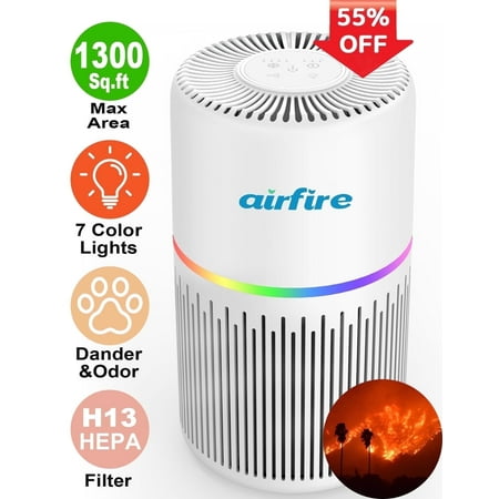 AIRFIRE Air Purifiers for Home 1300sq.ft HEPA Air Purifiers for Bedroom, Pollen, Wildfire/Smoke, Pet Dander&Odor, Dust,AP206, White