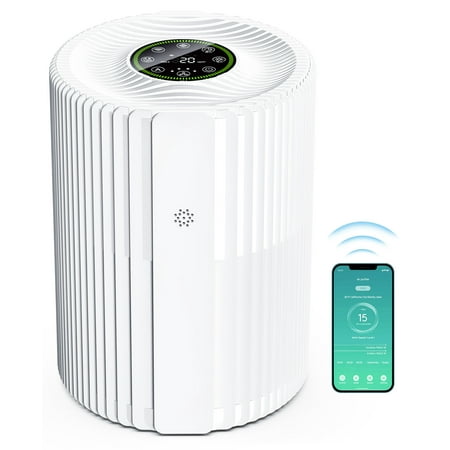 Breezome Air Purifier for Home, HEPA Air Cleaner with Smart WiFi Control, Air Quality Monitor & Sleep Mode, Especially for Pet Hair, Dust, Smoke, Bedroom, Office, White