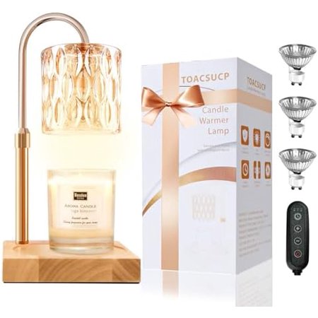 Candle Warmer Lamp with 3 Bulbs, Adjustable Height Dimmable Candle Warmer with Timer, Candle Lamp with Charming Gift Box Ribbon,Birthday Gifts for Women Mom, House Warming Gifts New Home Decor