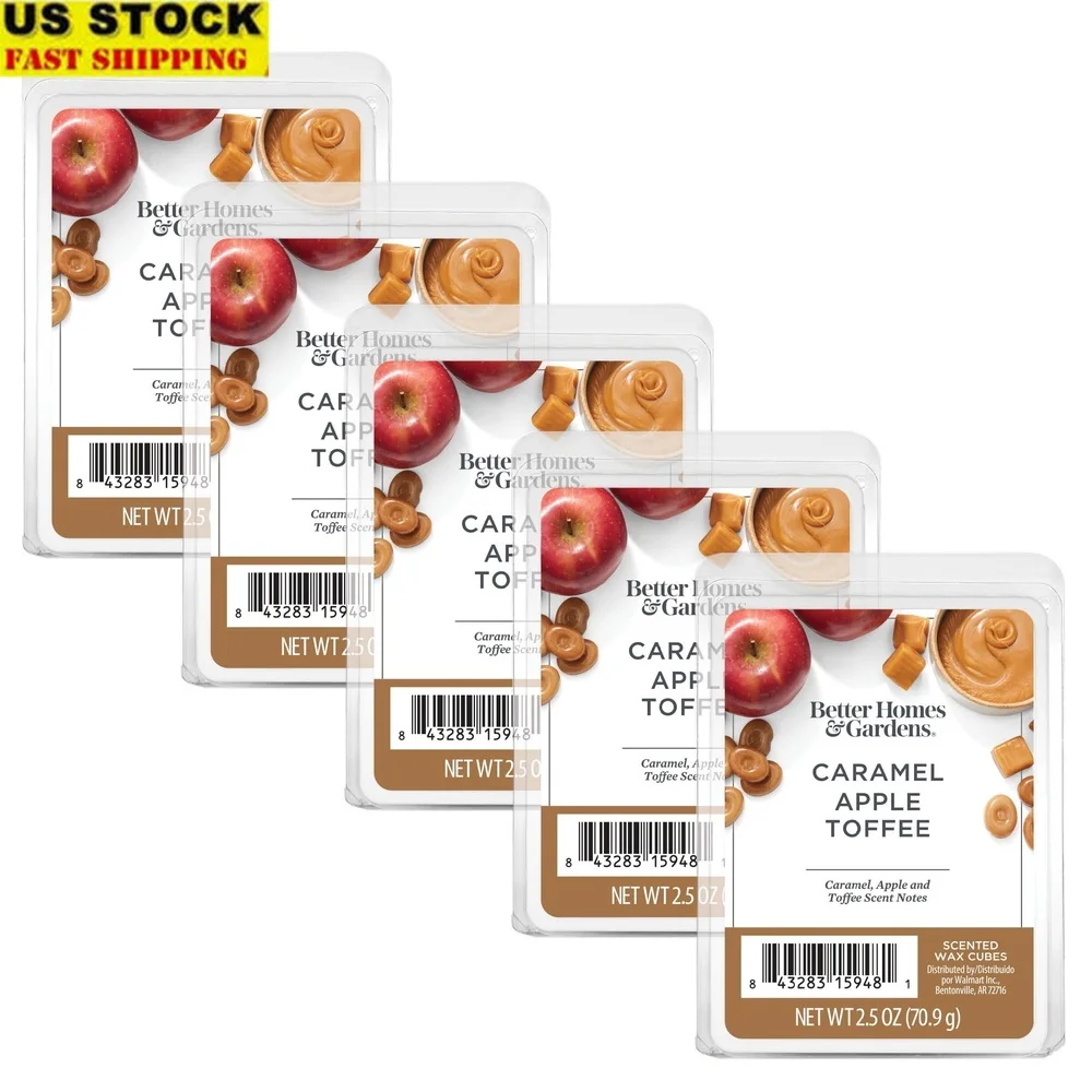 Caramel Apple Toffee Scented Wax Melts 5-Pack Highly Fragranced Reusable Wax Cubes Easy Cleanup No Flame Soot Residue Perfect
