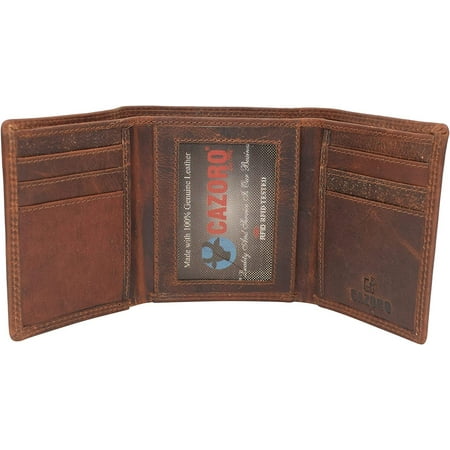 CAZORO Wallets for Men RFID Blocking Slim Trifold Vintage Leather Men's Wallet with Box Burgundy