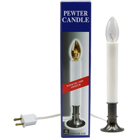 Creative Hobbies® Electric Window Candle Lamp with Pewter Plated Base, On/Off Switch, Light Bulb, Ready to Use!