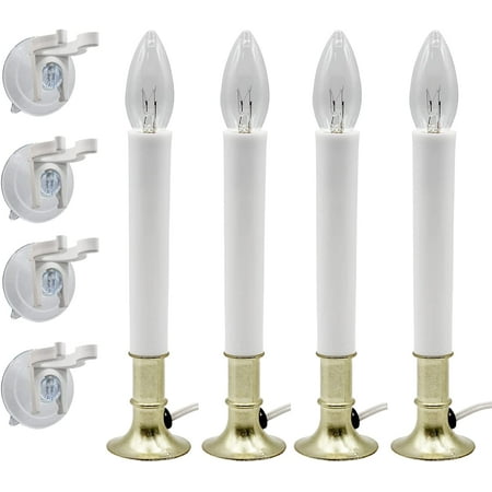 Creative Hobbies Window Candle Kit - Electric Candle Lamp with Dusk to Dawn Sensor, 7W Bulb, and Suction Cup Holder in Each Box | 4 Pack